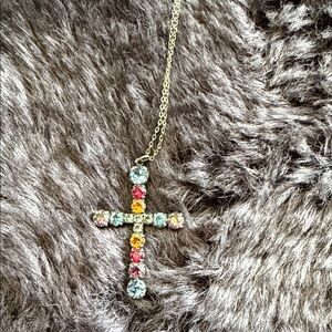 Sabika Multicolor Crystal Cross Necklace